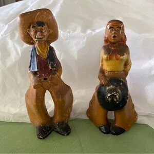 Pair of rare vintage carved cowboy and cowgirl sculptures- wooden gift​​